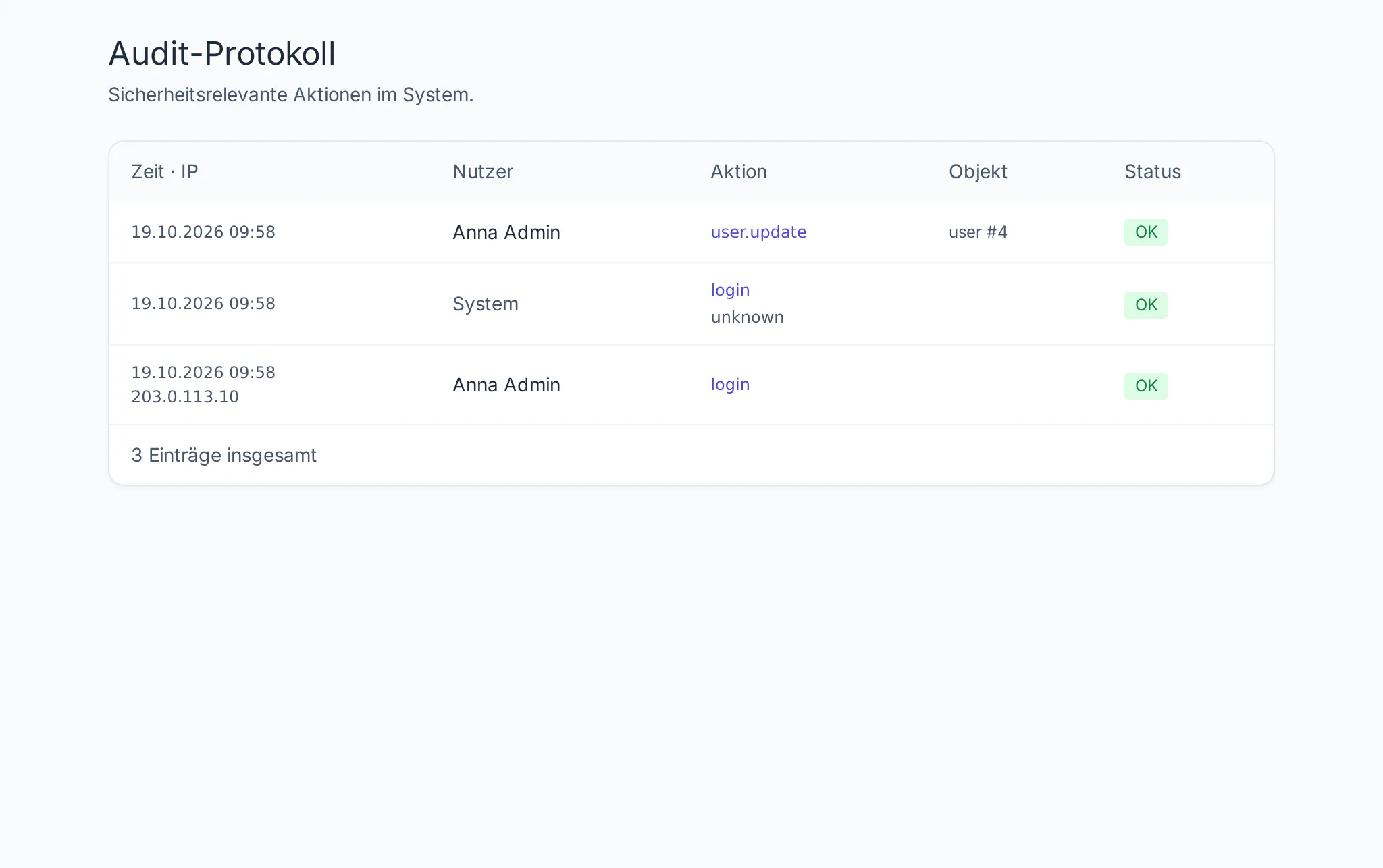Admin → Audit-Log