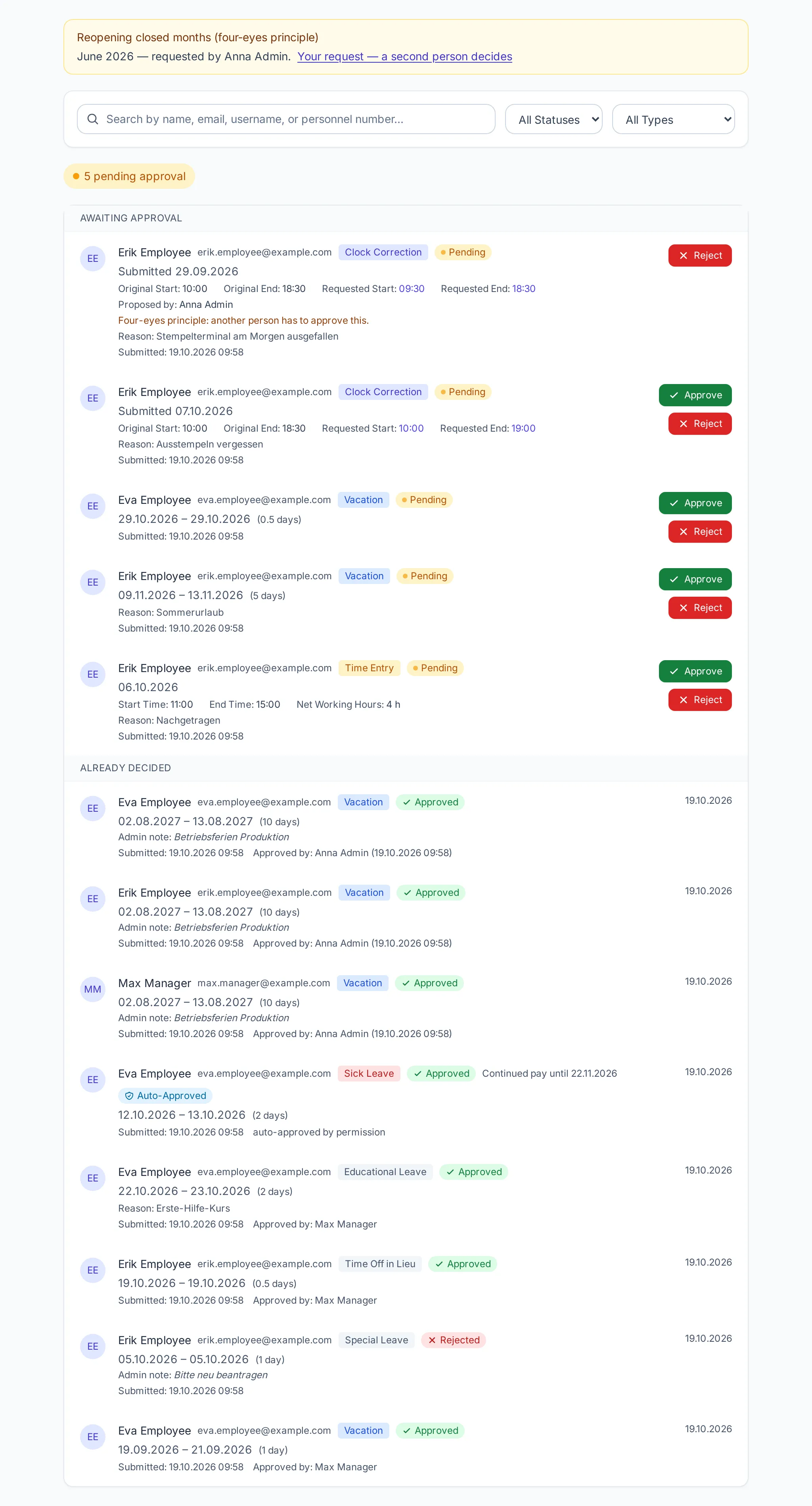 Admin → Requests: pending ones first
