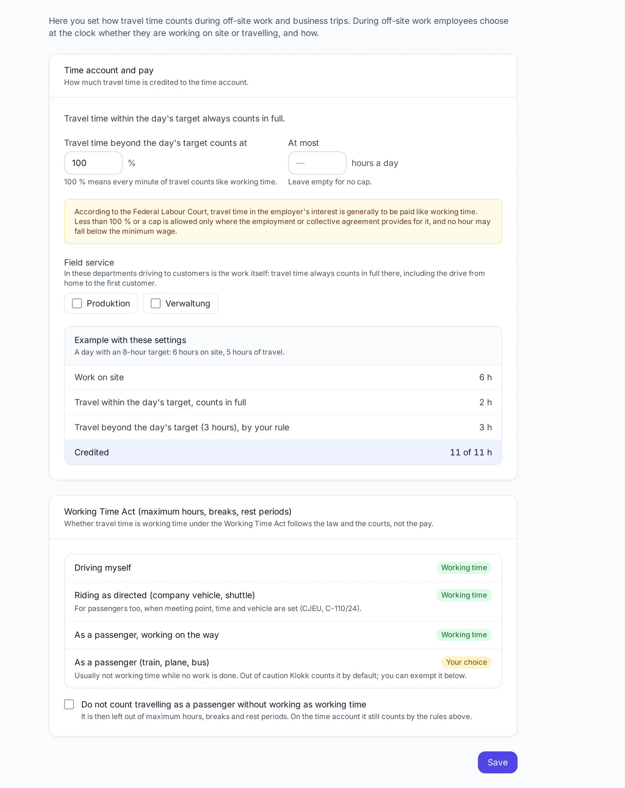 Admin → Travel time with the worked example